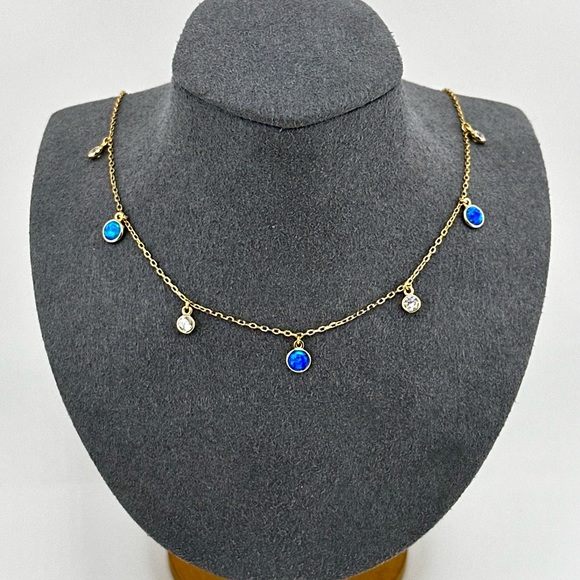 18K Gold Plated over 925 Sterling Silver Blue Opal Necklace